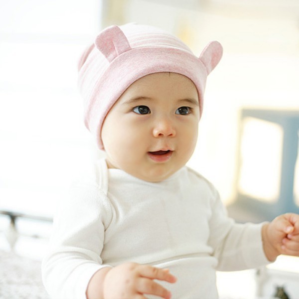 baby muts roze met oren gestreept 3-16 maanden